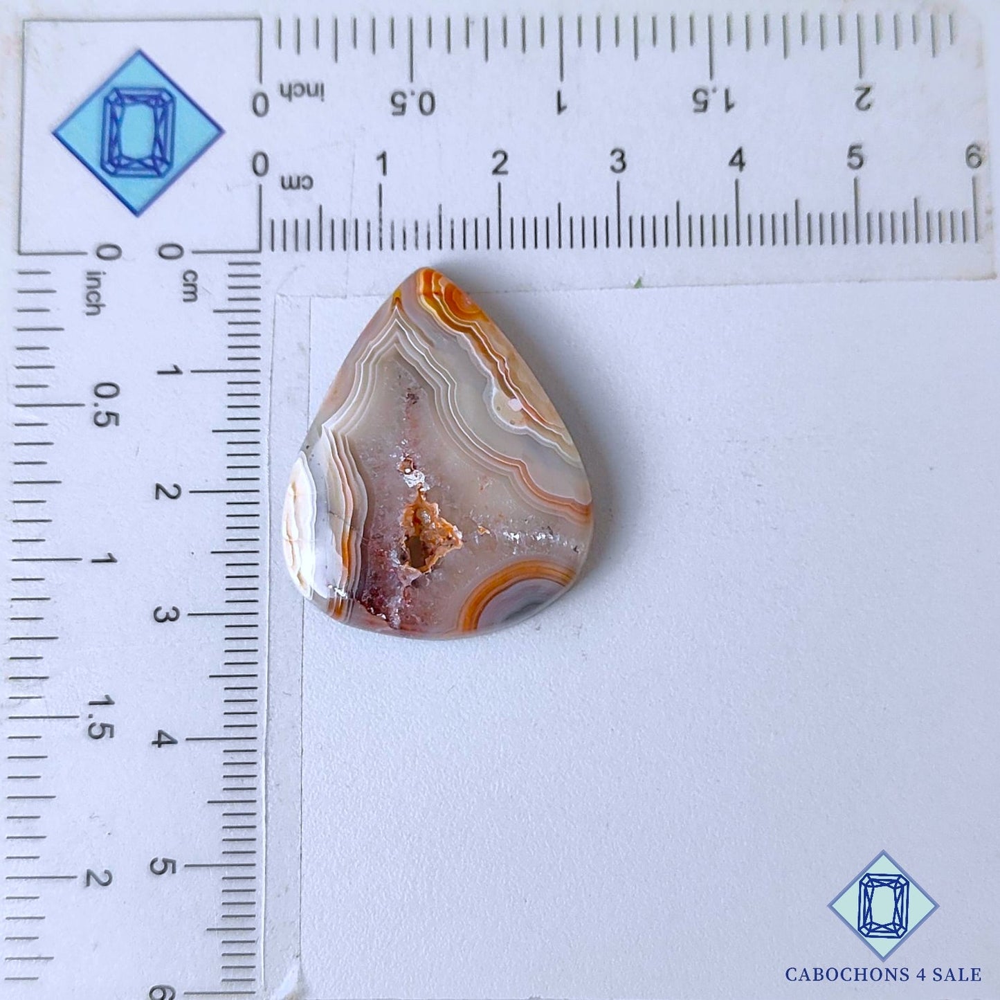 Piedra preciosa de ágata de encaje loco natural en forma de pera Druzy de 30 x 25 x 5 mm procedente de México, disponible para la venta.