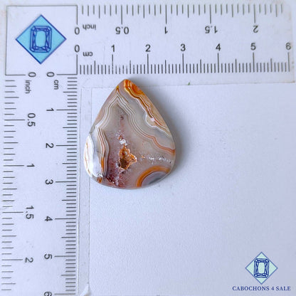 Piedra preciosa de ágata de encaje loco natural en forma de pera Druzy de 30 x 25 x 5 mm procedente de México, disponible para la venta.