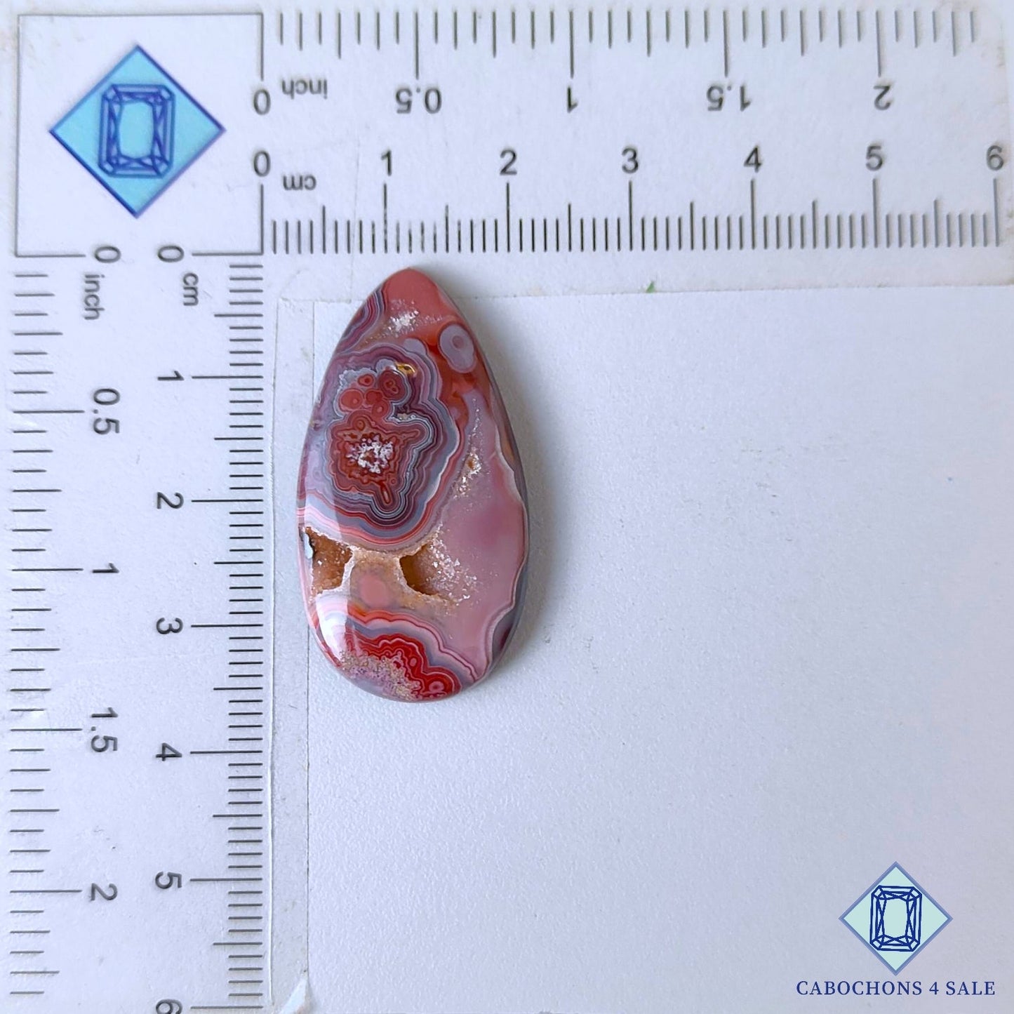 Piedra preciosa de ágata de encaje loco natural en forma de pera Druzy de 35 x 18 x 5 mm procedente de México, disponible para la venta.