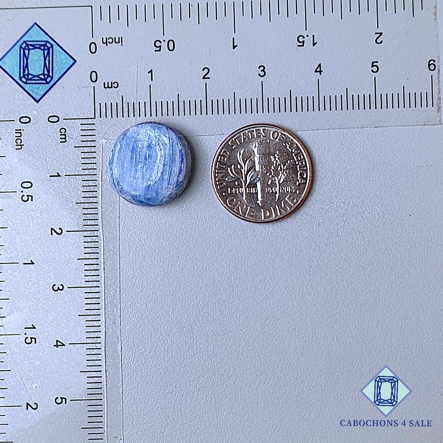 Cabujones redondos de cianita azul natural de 15 x 5 mm, de Brasil, disponibles para la venta.