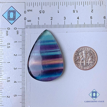 Cabujones de fluorita natural en forma de pera de 39 x 26 x 7 mm, de México, disponibles para la venta.