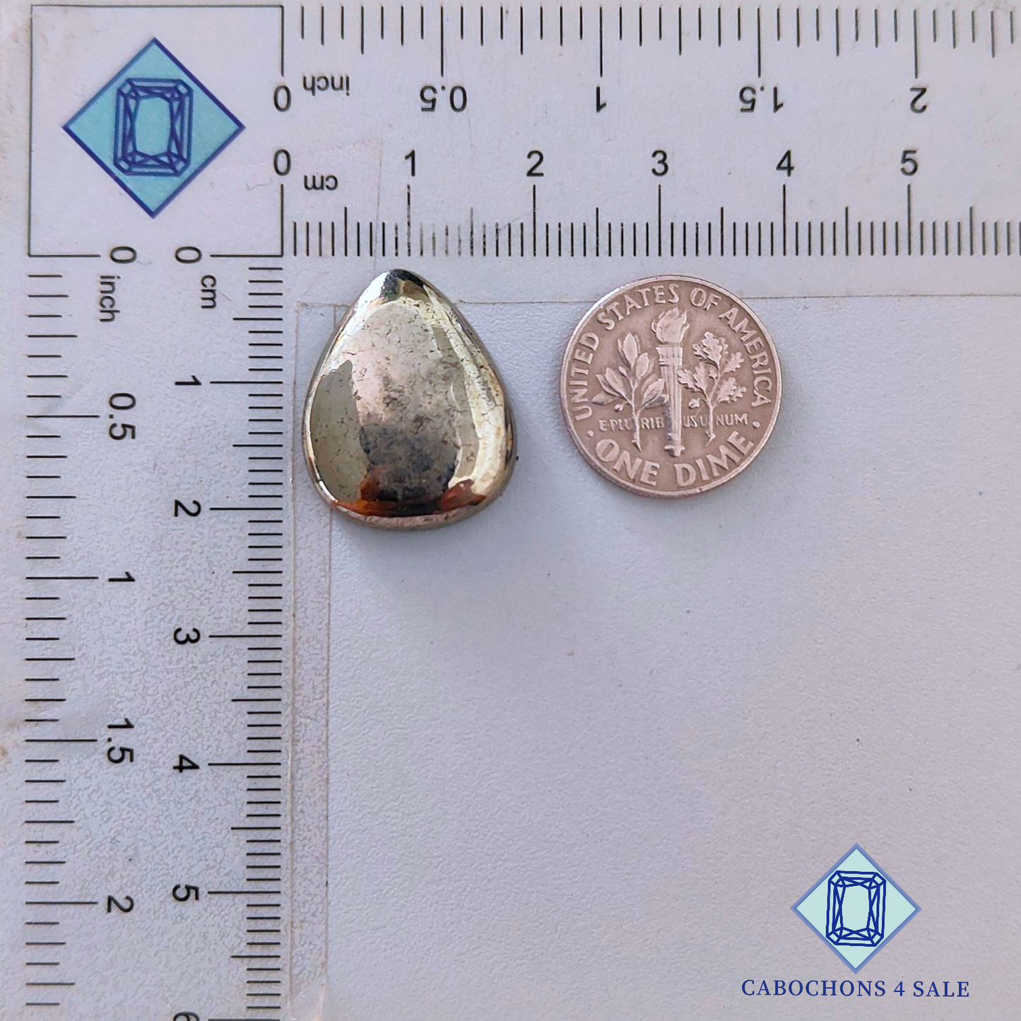 Cabujones de pirita dorada en forma de pera, 20 x 17 x 4 mm