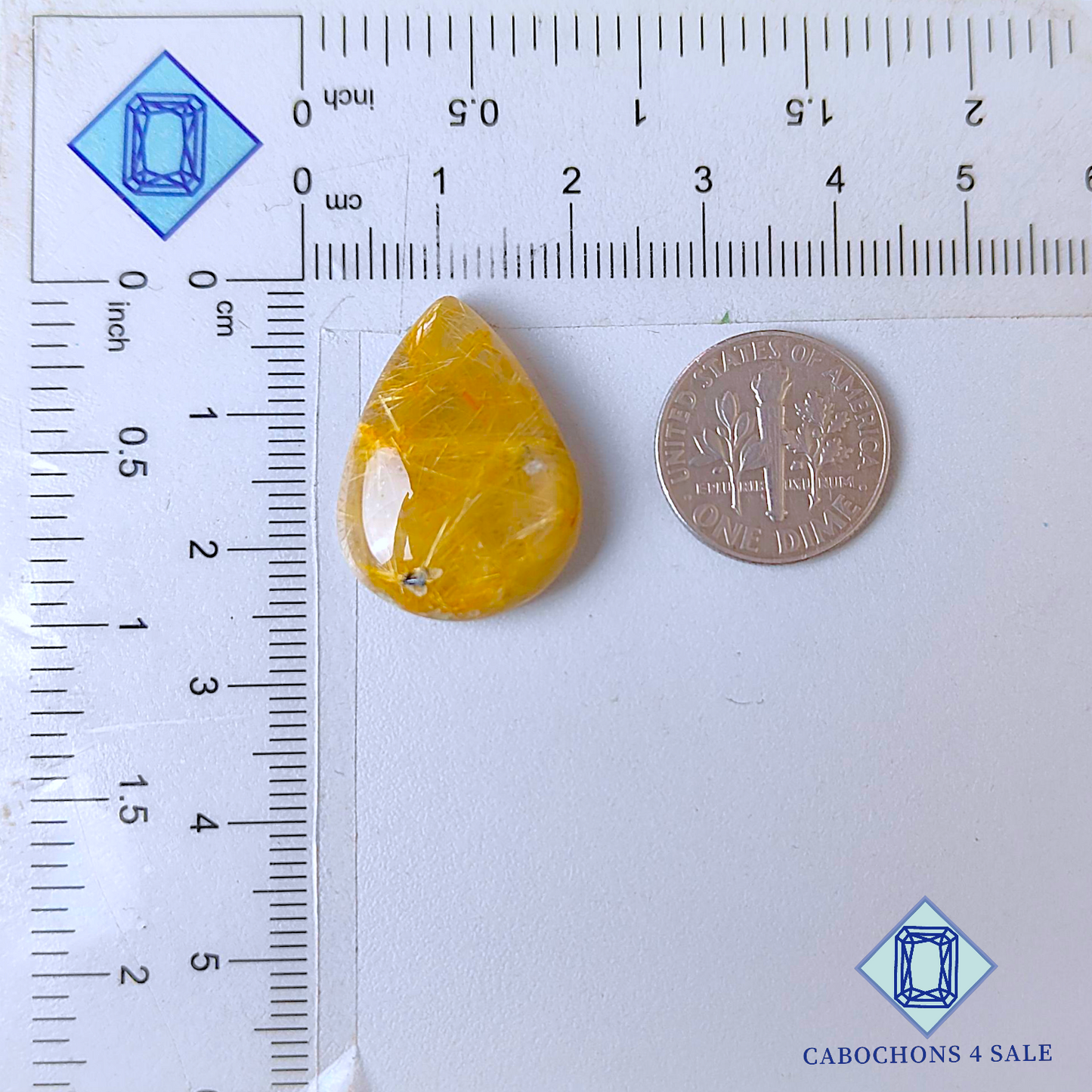 Golden Rutile Quartz Pear Cabochons 24*18*6mm