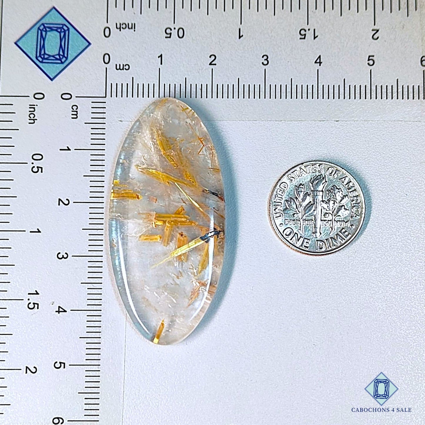 Natural Golden Rutile Quartz Gemstone Oval Cabochons 46*21*4mm from Brazil available for sale