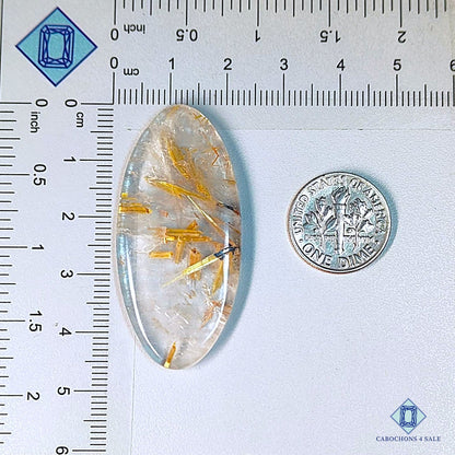 Natural Golden Rutile Quartz Gemstone Oval Cabochons 46*21*4mm from Brazil available for sale