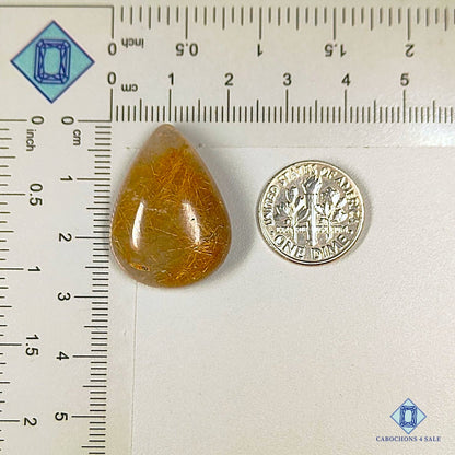 Natural Golden Rutile Quartz Gemstone Pear Cabochons 27*20*8mm from Brazil available for sale