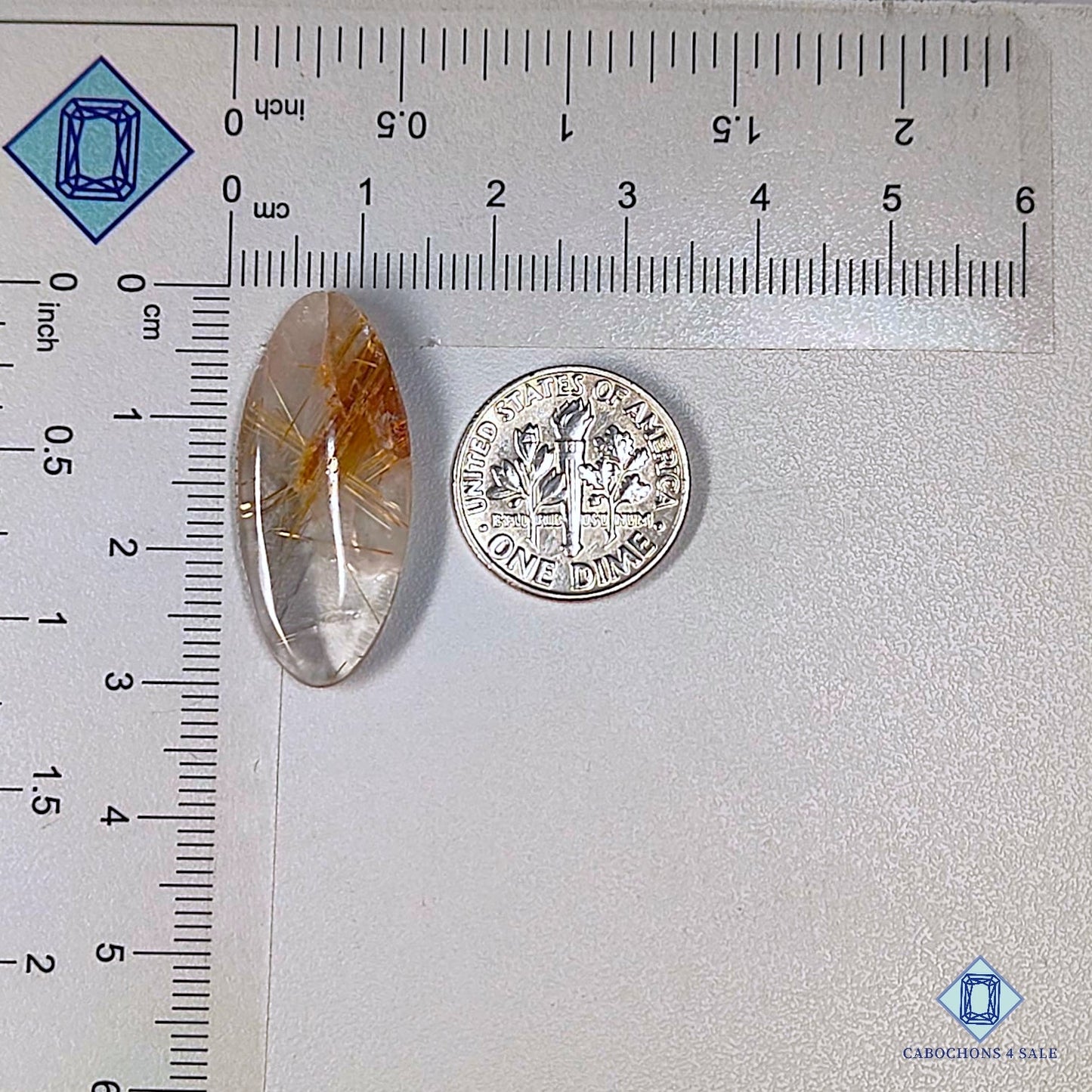 Natural Golden Rutile Quartz Gemstone Oval Cabochons 29*13*5mm from Brazil available for sale