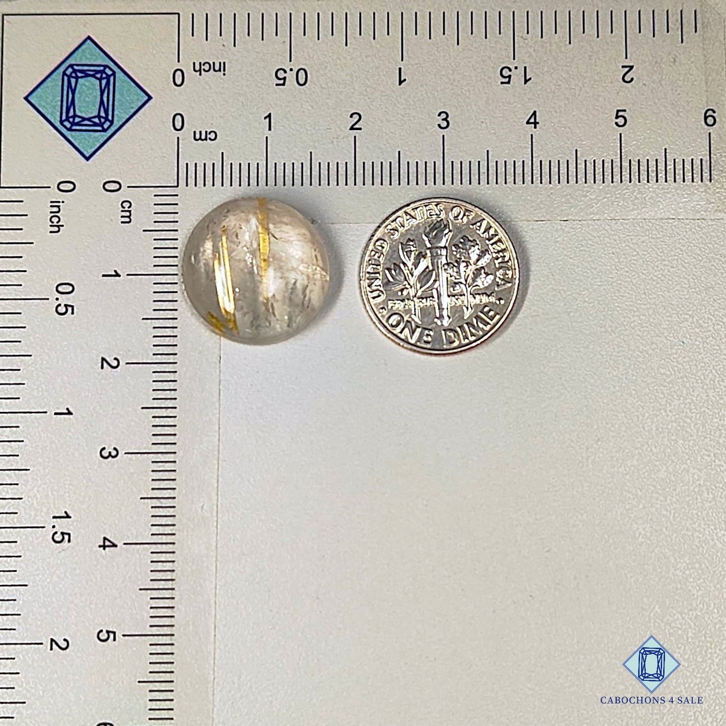 Cabujones redondos de cuarzo rutilado dorado natural de 16 x 6 mm, de Brasil, disponibles para la venta.