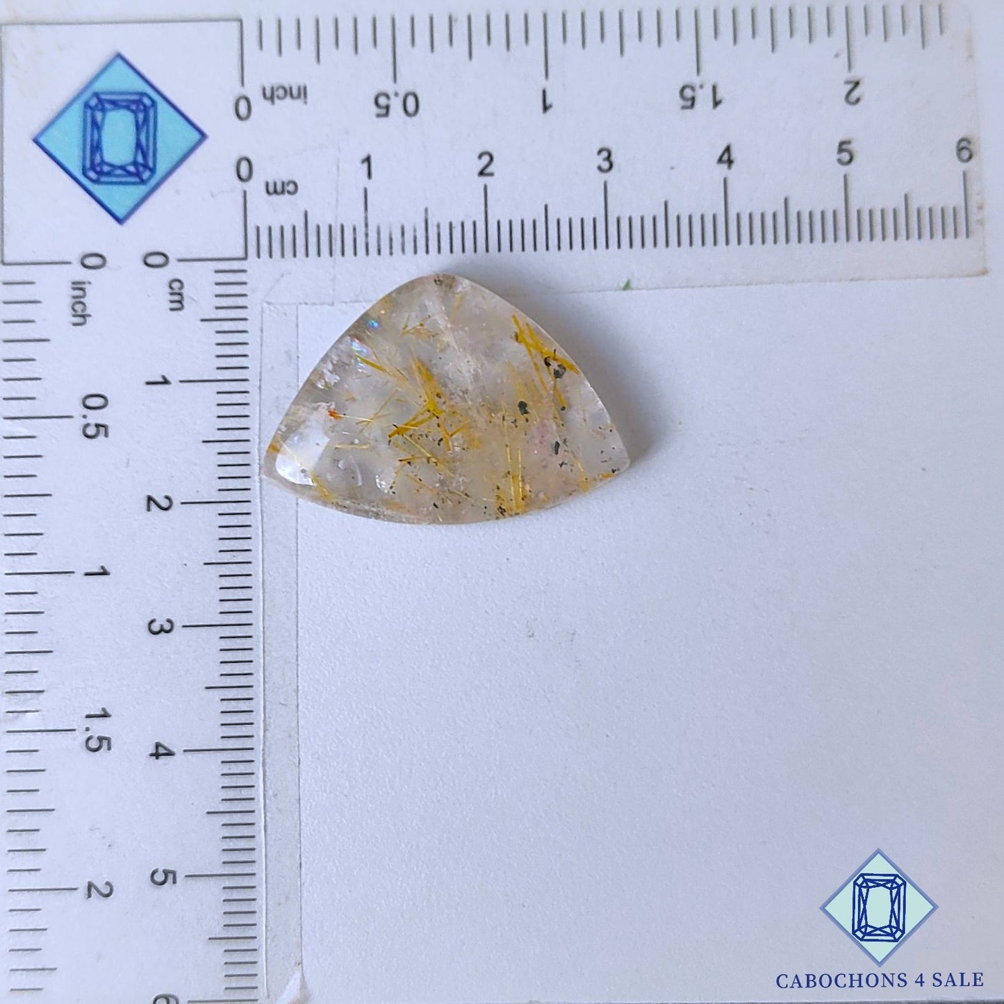 Cabujones de cuarzo rutilado dorado natural en forma de pera, 30 x 21 x 6 mm, de Brasil, disponibles para la venta.