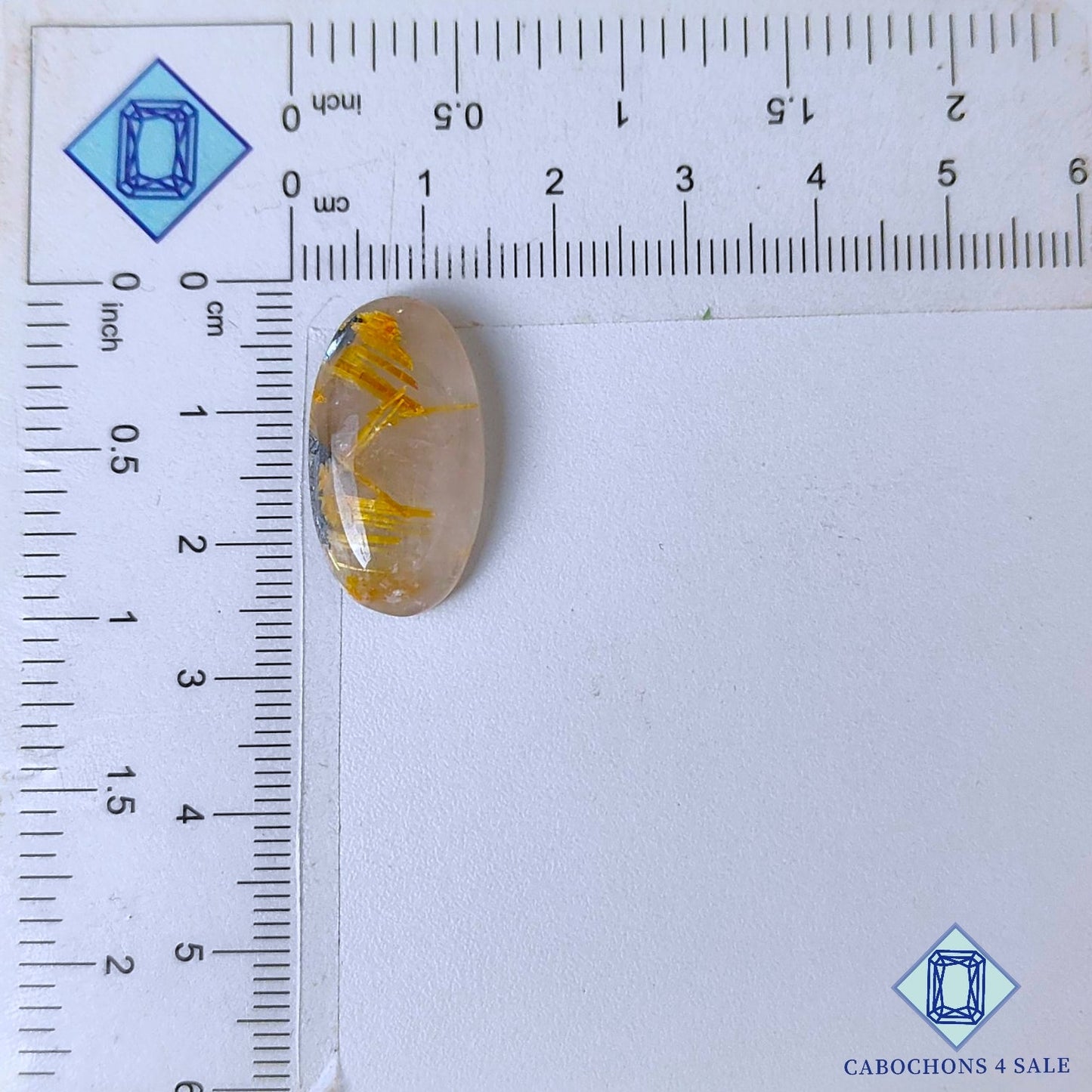 Cabujones ovalados de cuarzo rutilado dorado natural de 24 x 13 x 6 mm, de Brasil, disponibles para la venta.