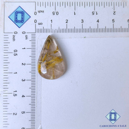 Cabujones de cuarzo rutilado dorado natural en forma de pera, 28 x 17 x 6 mm, de Brasil, disponibles para la venta.