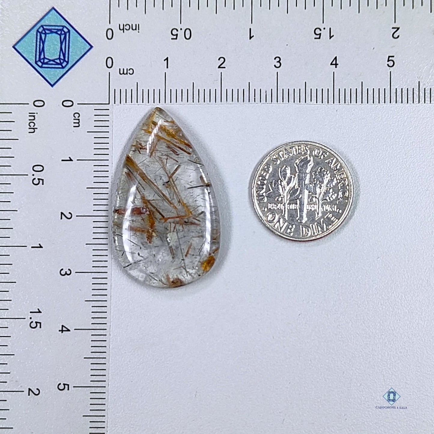 Copper + Black Rutile Quartz Pear Cabochons