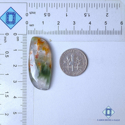 Cabujones de piedra preciosa de cacoxenita verde natural de 35 x 15 x 5 mm, de Brasil, disponibles para la venta.