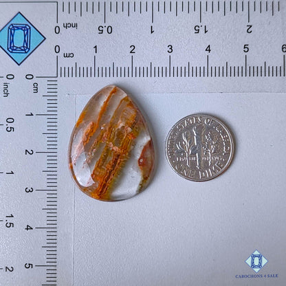 Natural Green Cacoxenite Rutile Quartz Gemstone Pear Cabochons 31*23*5mm from Brazil available for sale