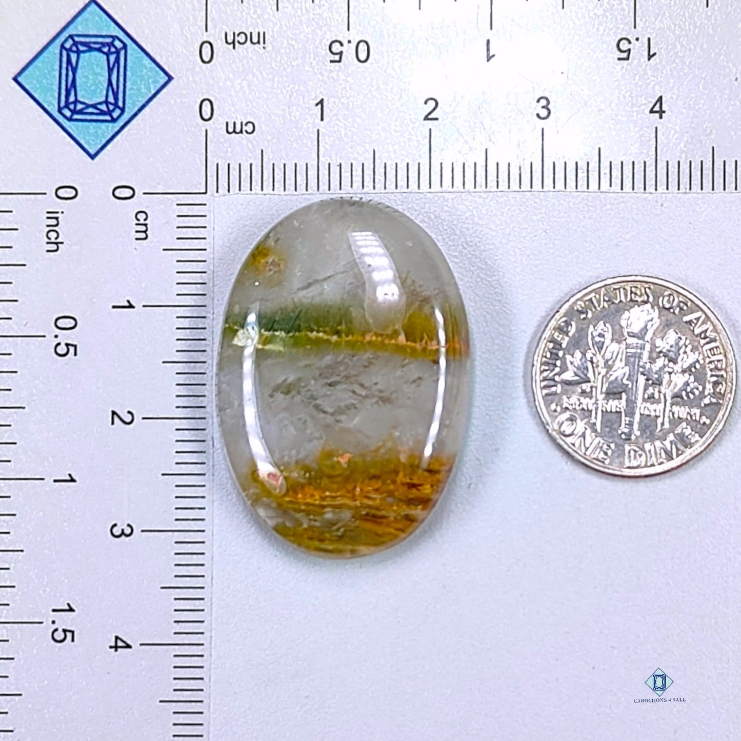 Green Cacoxenite Rutile Oval Cabochons