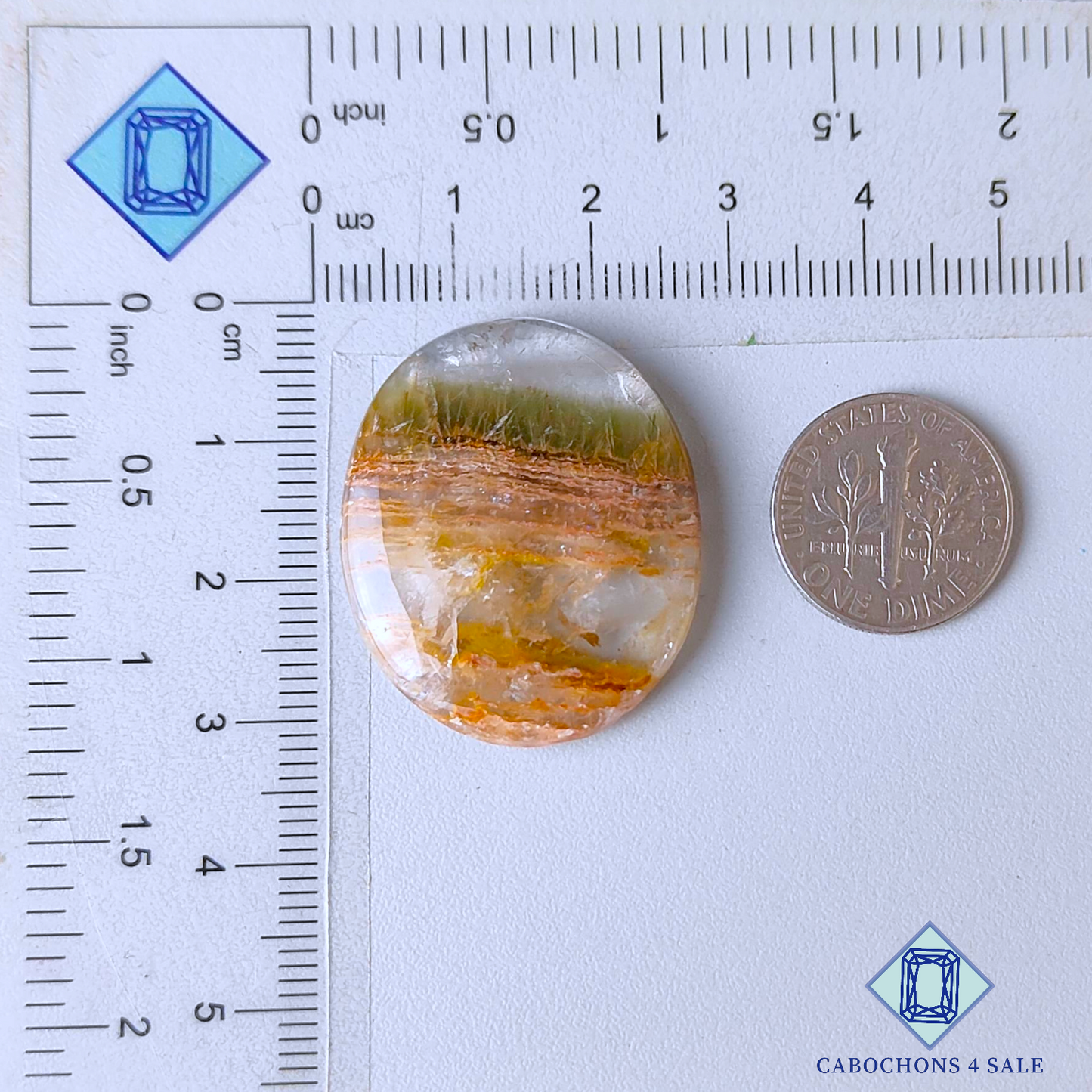 Cabujones ovalados de cuarzo rutilado cacoxenita verde