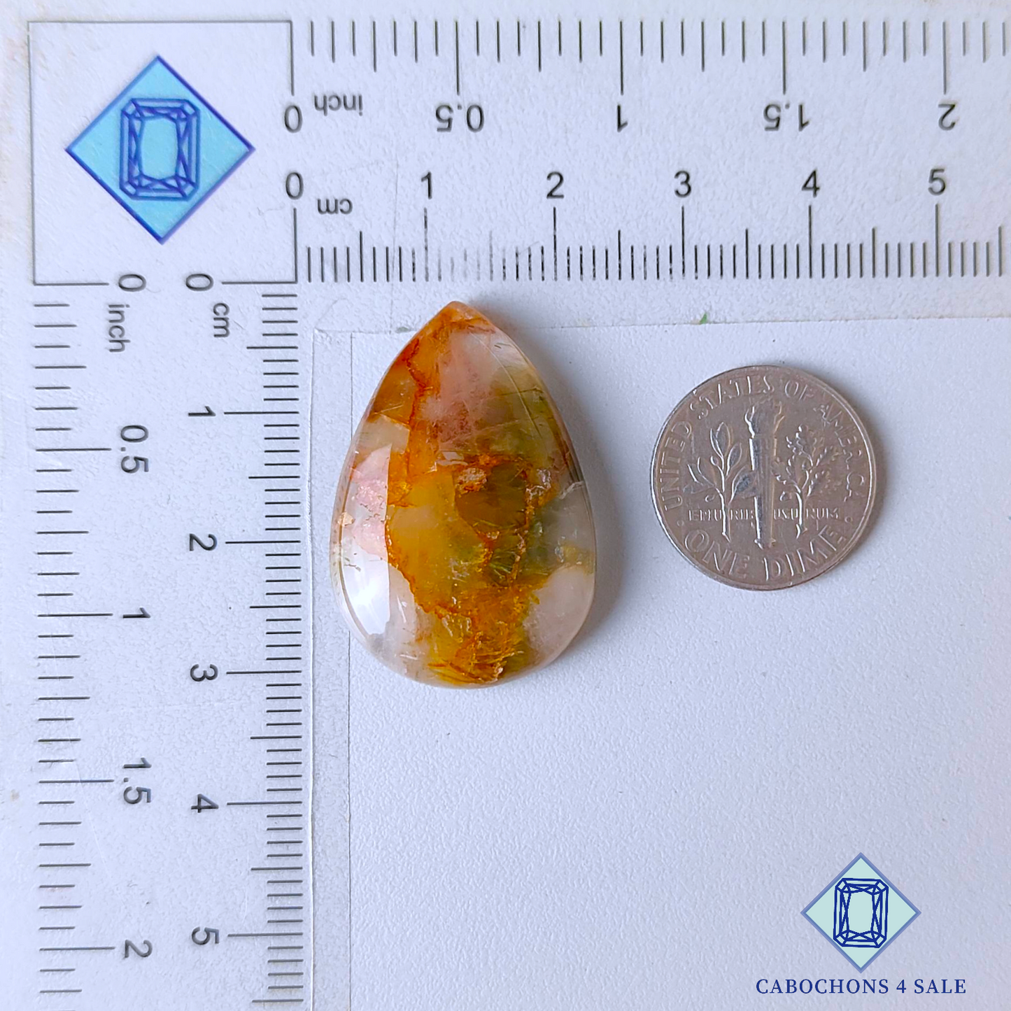 Green Cacoxenite Rutile Quartz Pear Cabochons