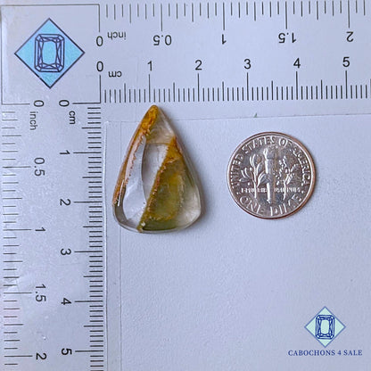 Natural Green Cacoxenite Rutile Quartz Gemstone Pear Cabochons 26*18*6mm from Brazil available for sale