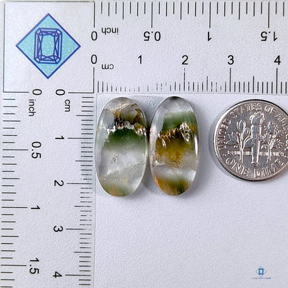 Green Cocoxenite Rutile Quartz oval pairs