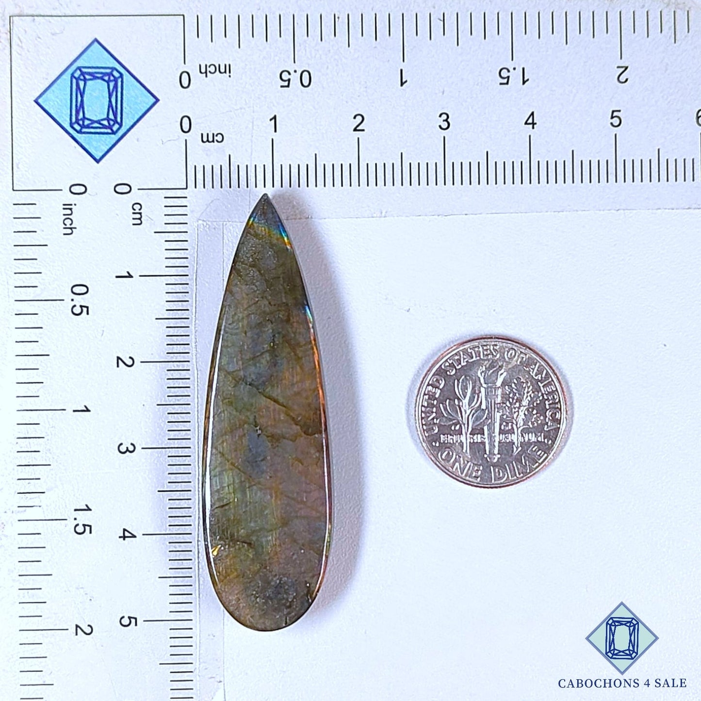 Cabujones de labradorita multicolor natural de 50 x 15 x 6 mm de Madagascar, disponibles para la venta.