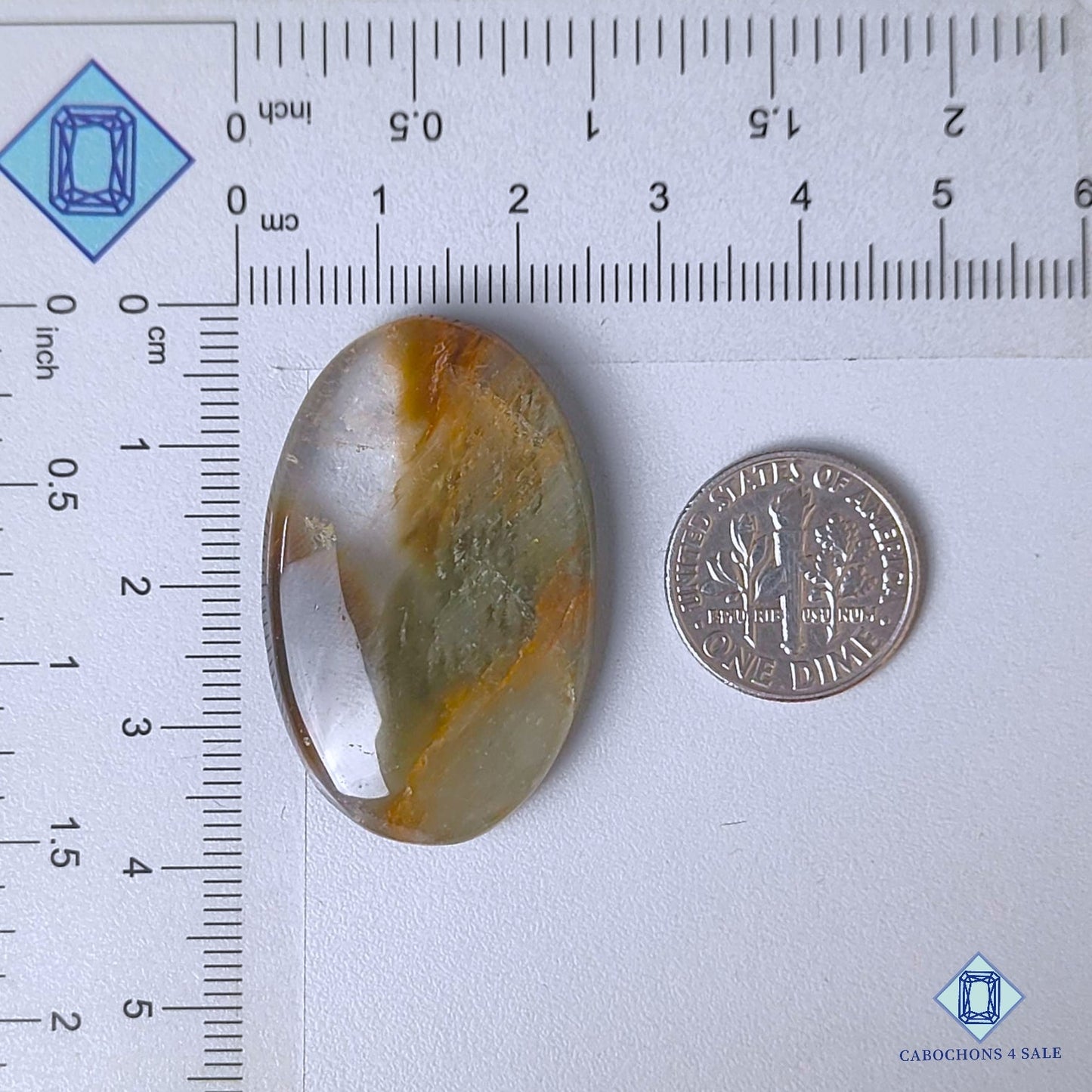 Natural Green Rutile Quartz Gemstone Oval Cabochons 37*23*7mm from Brazil available for sale