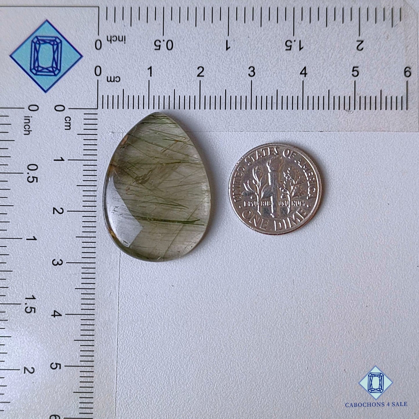 Natural Green Rutile Quartz Gemstone Pear Cabochons 29*21*5mm from Brazil available for sale