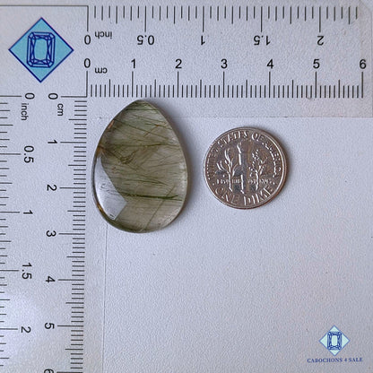 Natural Green Rutile Quartz Gemstone Pear Cabochons 29*21*5mm from Brazil available for sale