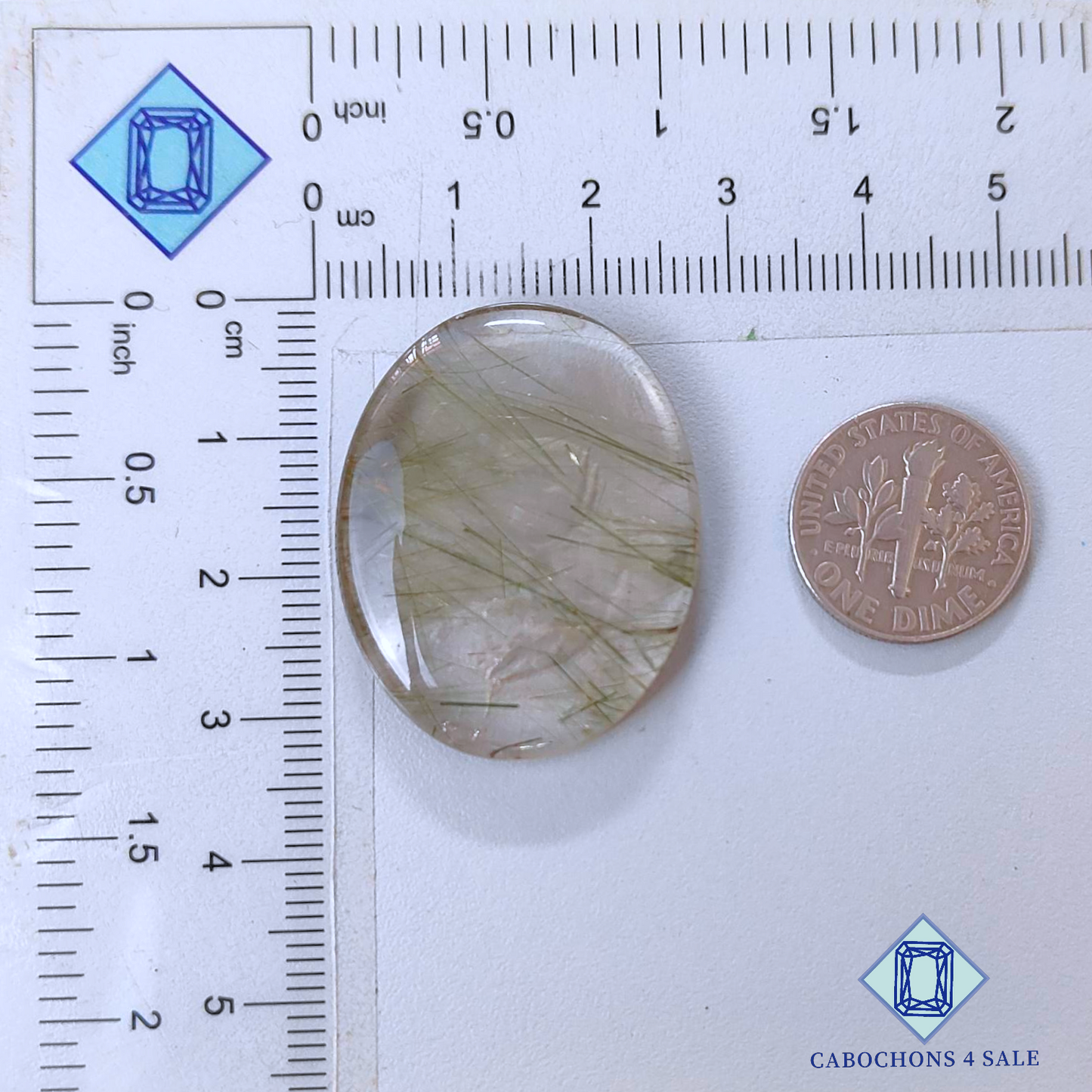 Cabujones ovalados de cuarzo rutilo verde