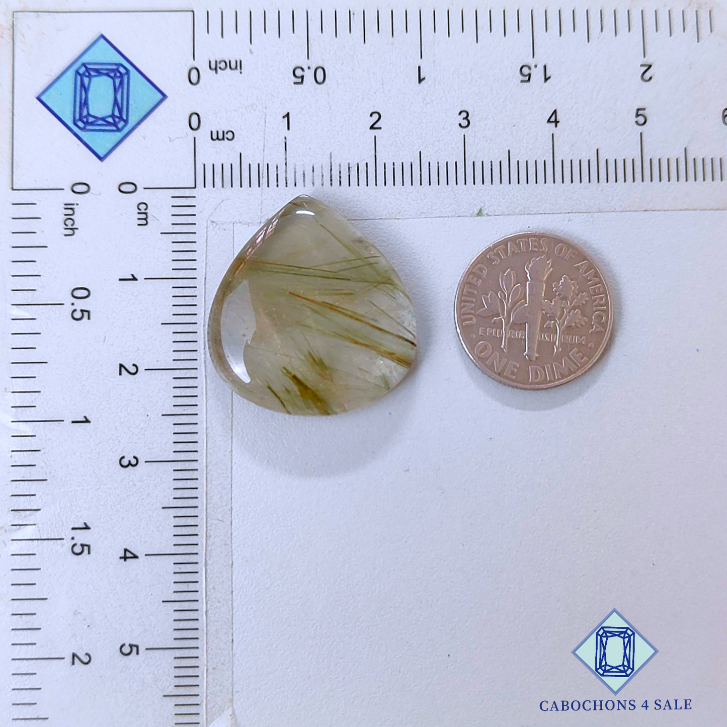 Cabujones de cuarzo rutilado verde en forma de pera