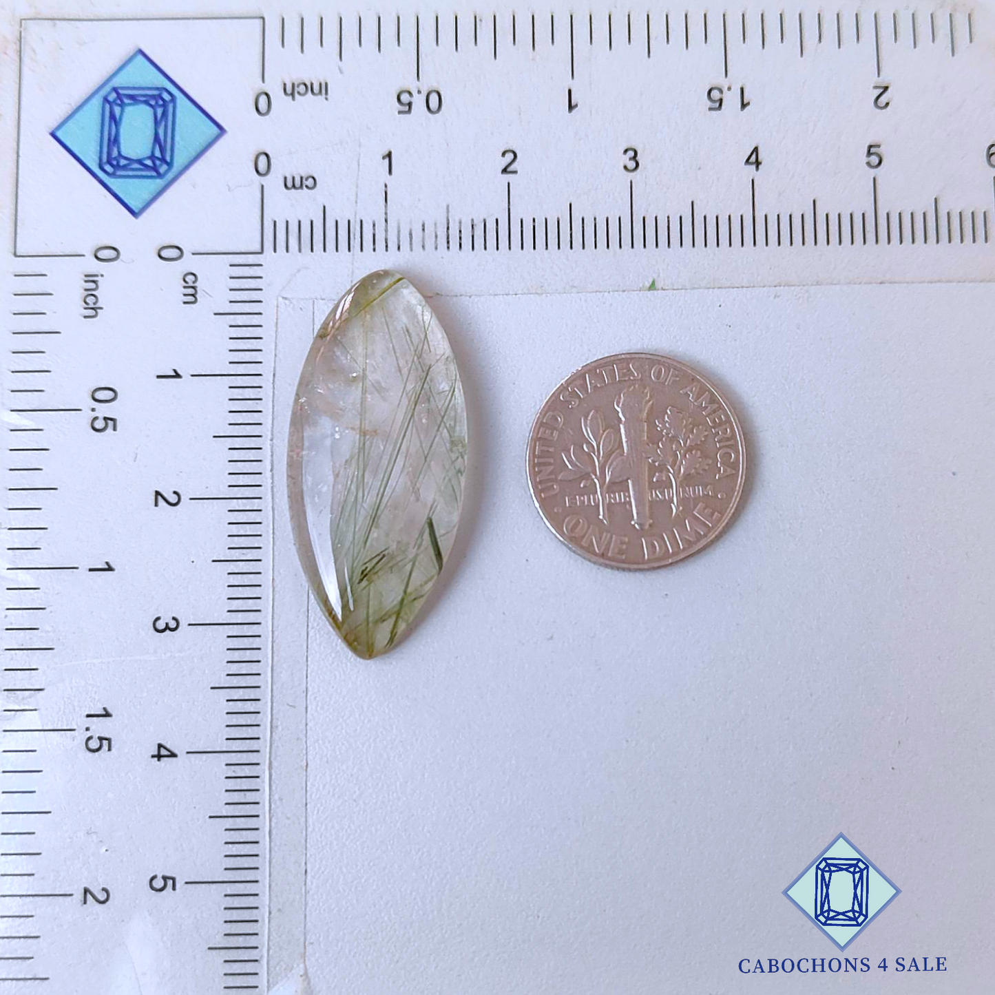 Cabujones marquesa de cuarzo rutilo verde