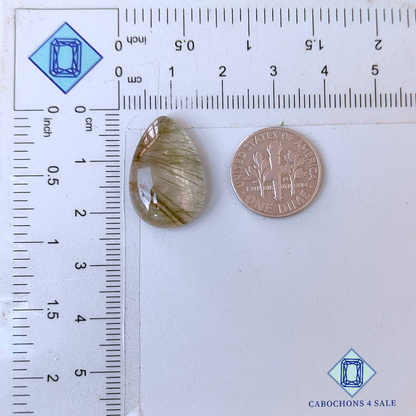 Cabujones de cuarzo rutilado verde en forma de pera