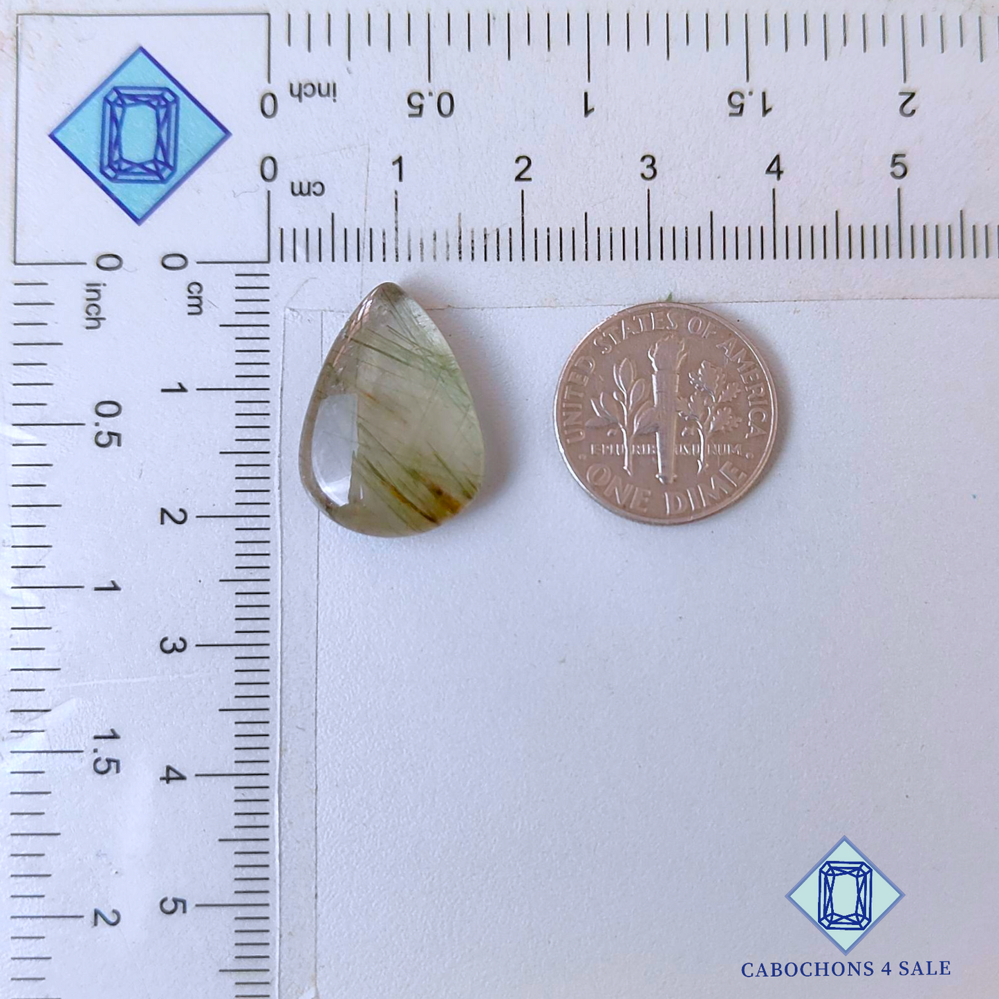 Green Rutile Quartz Pear Cabochons