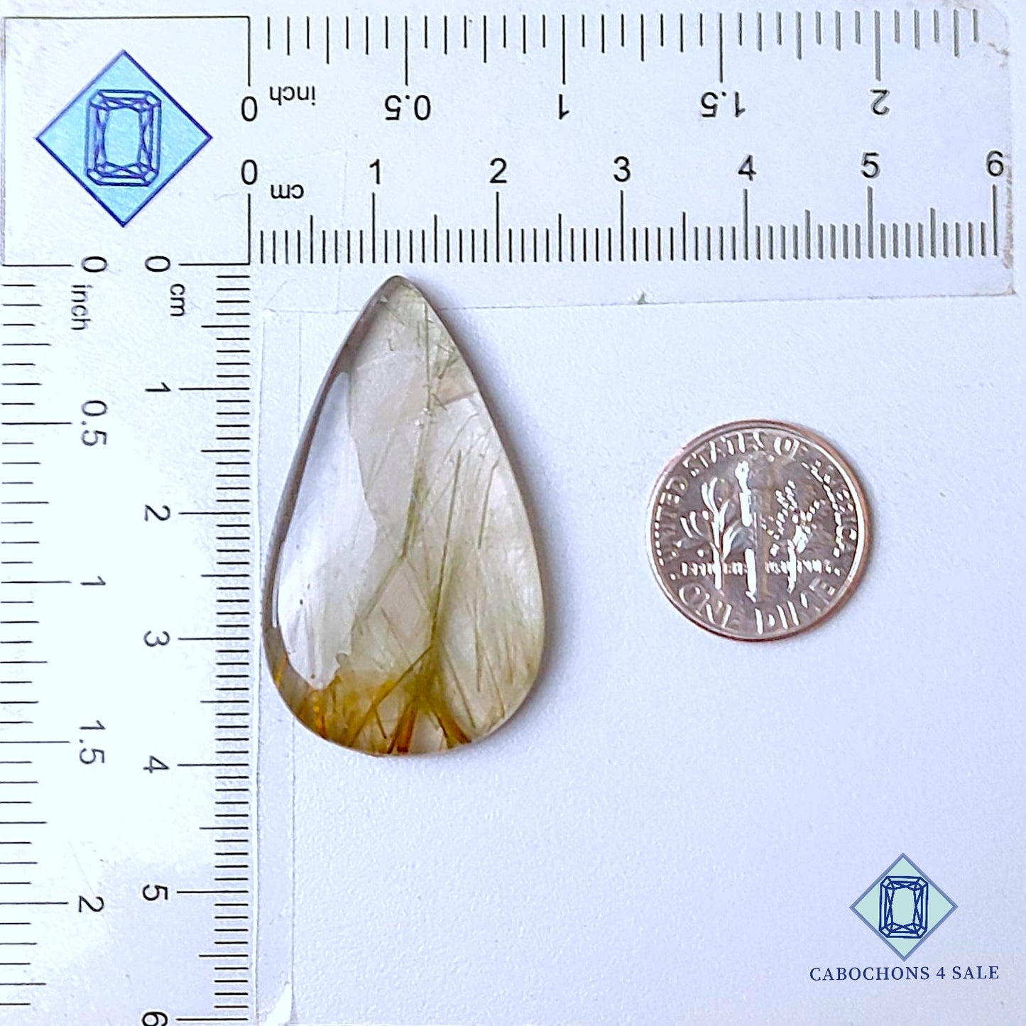 Natural Green Rutile Quartz Gemstone  Pear Cabochons 38*22*6mm from Brazil available for sale