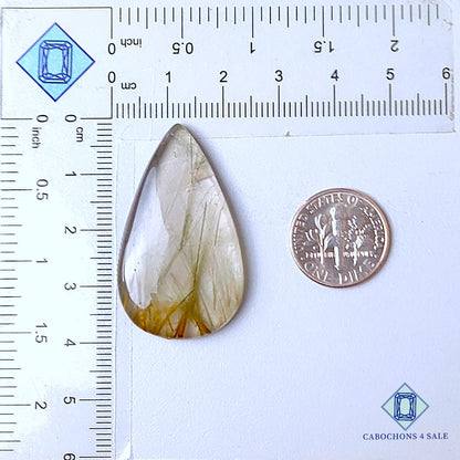 Natural Green Rutile Quartz Gemstone  Pear Cabochons 38*22*6mm from Brazil available for sale