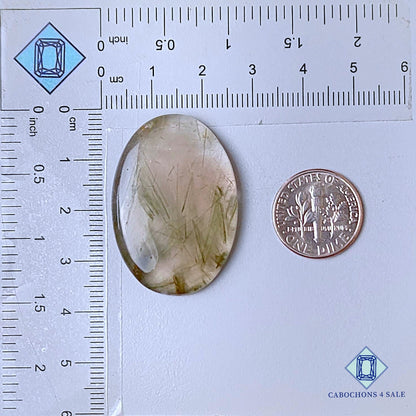Natural Green Rutile Quartz Gemstone  Oval Cabochons 35*25*5mm from Brazil available for sale
