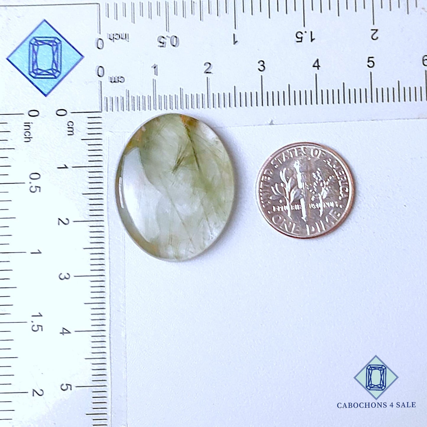 Natural Green Rutile Quartz Gemstone  Oval Cabochons 27*22*5mm from Brazil available for sale