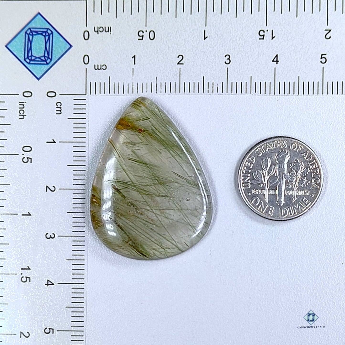 Green Rutile Quartz Pear Cabochons