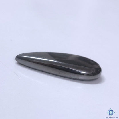 Cabochons4sale grey gun metal pear cabochon gemstone with a smooth opaque finish, 31x12x5mm size.