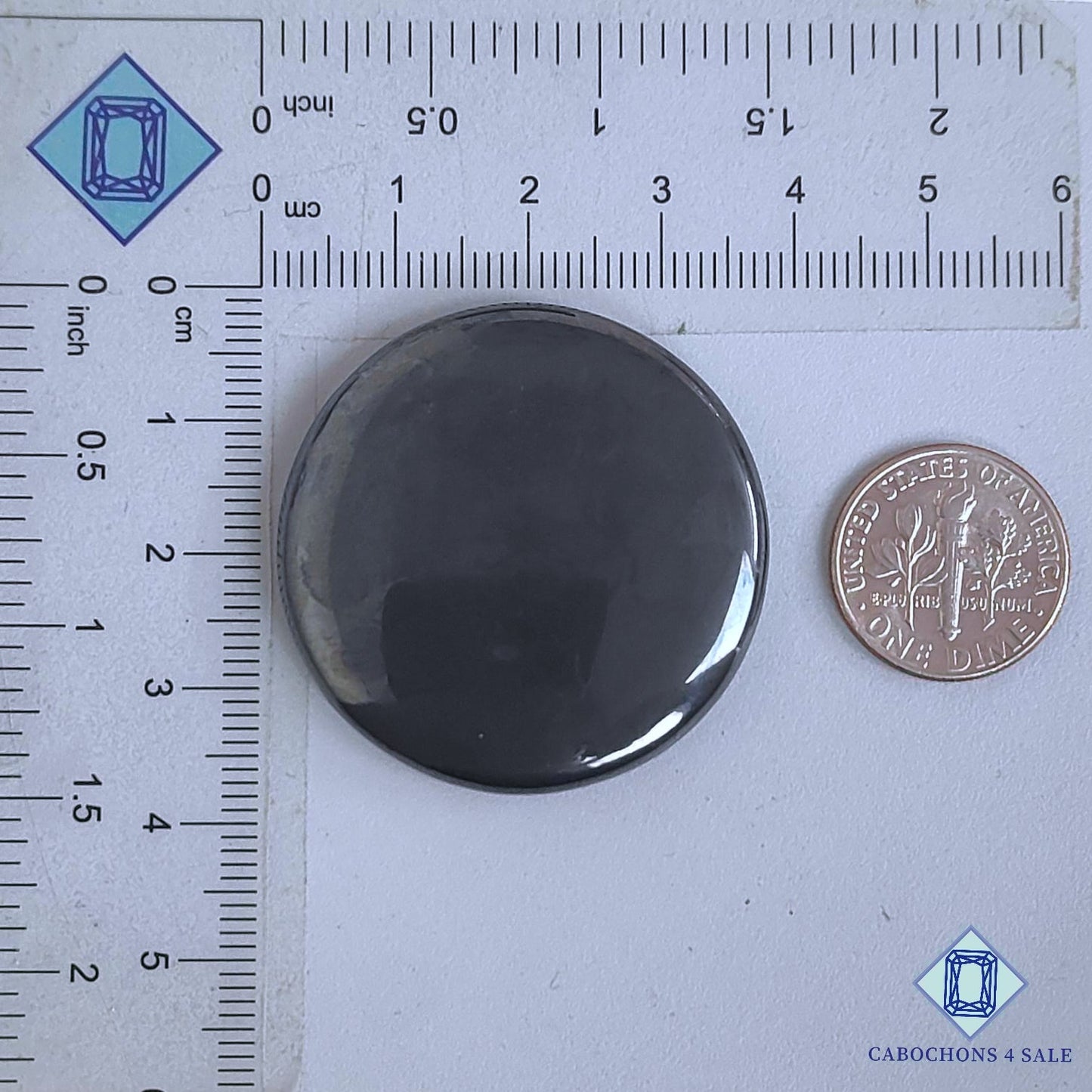 Cabujones redondos de piedra preciosa de hematita natural de 36 x 5 mm, de Brasil, disponibles para la venta.