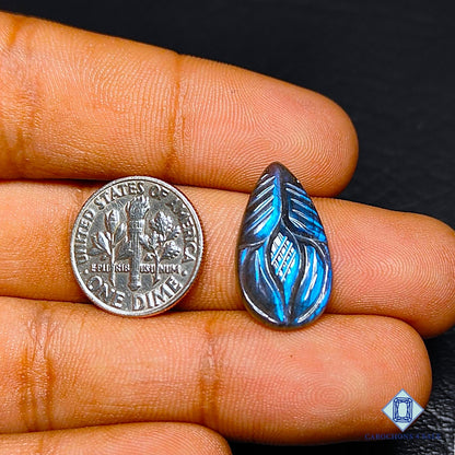 Labradorita azul natural tallada en forma de pera, 21 x 12 x 4 mm, procedente de Canadá, disponible para la venta. 