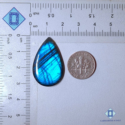 Cabujones de labradorita azul natural en forma de pera de 31 x 19 x 4 mm de Madagascar, disponibles para la venta. 