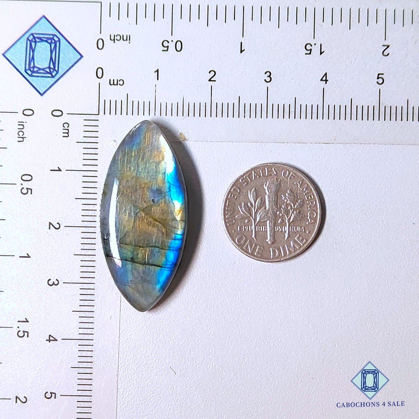 Cabujones marquesa de labradorita multicolor natural de 34 x 16 x 5 mm de Madagascar disponibles para la venta. 