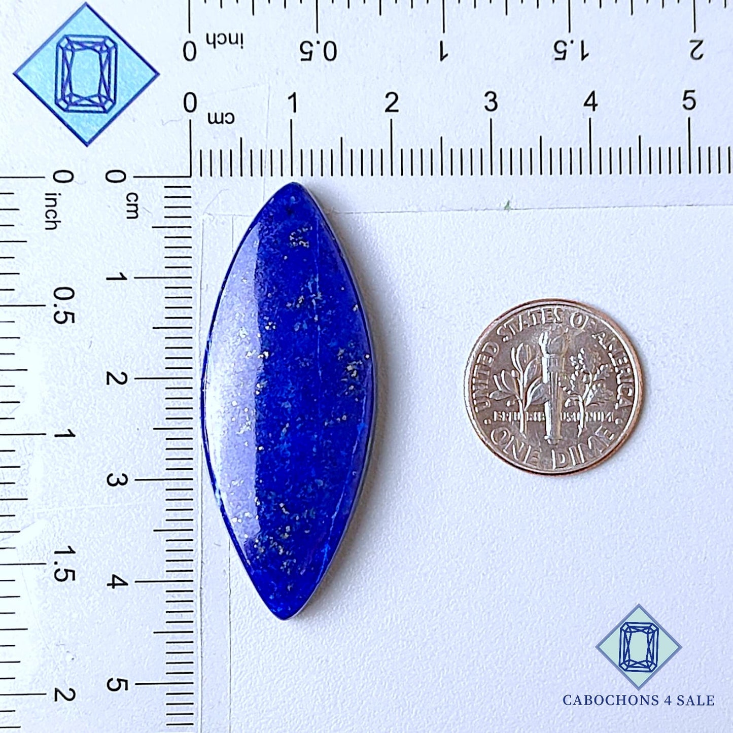 Cabujones de lapislázuli natural de talla marquesa de 43 x 17 x 5 mm, de Chile, disponibles para la venta.