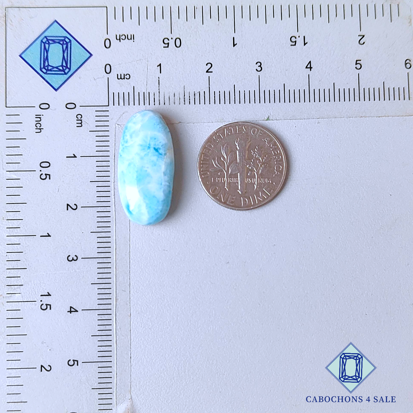 Cabujones ovalados de larimar de 22 x 11 x 5 mm