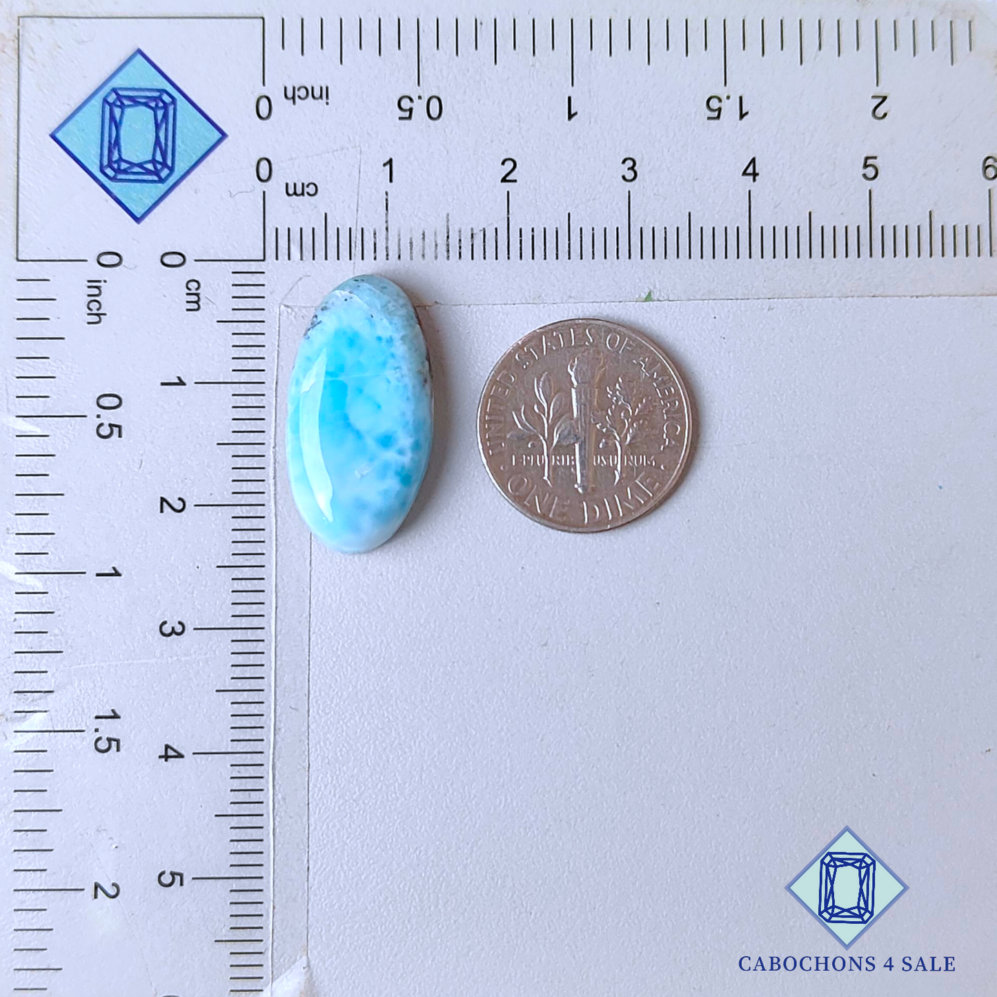Cabujones ovalados de larimar de 22 x 12 x 5 mm
