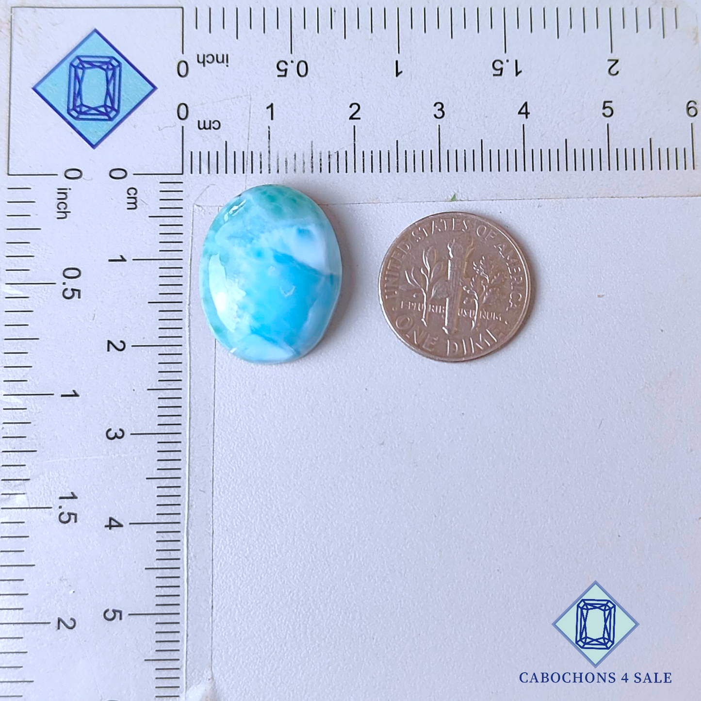 Cabujones ovalados de larimar de 20 x 16 x 6 mm