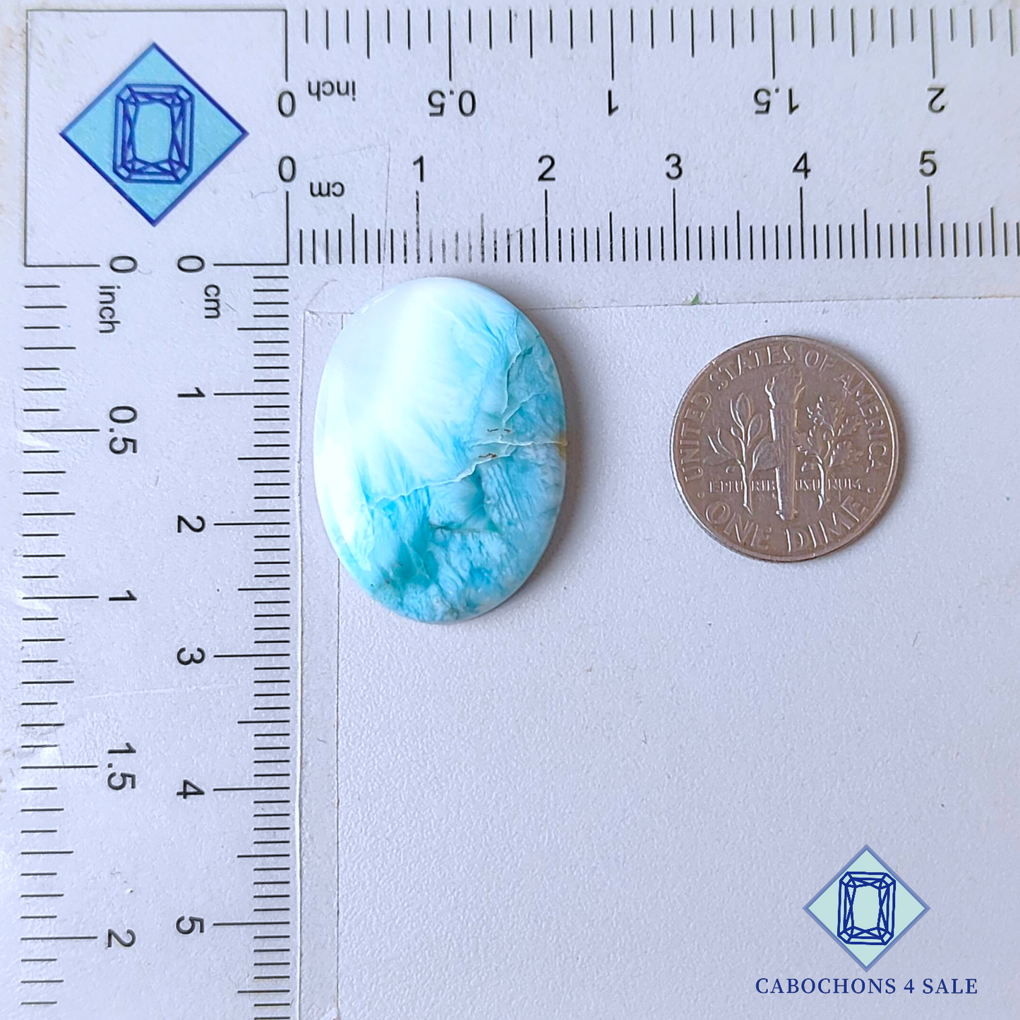 Cabujones ovalados de larimar de 26 x 19 x 5 mm