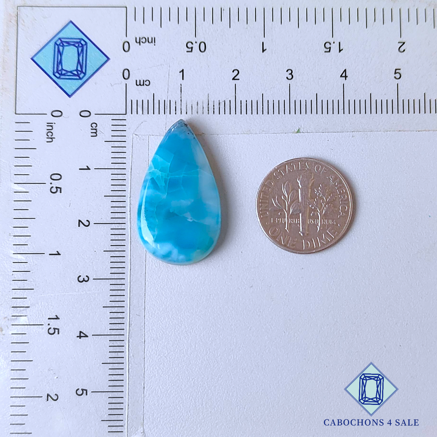 Cabujones de pera de larimar de 26 x 15 x 5 mm