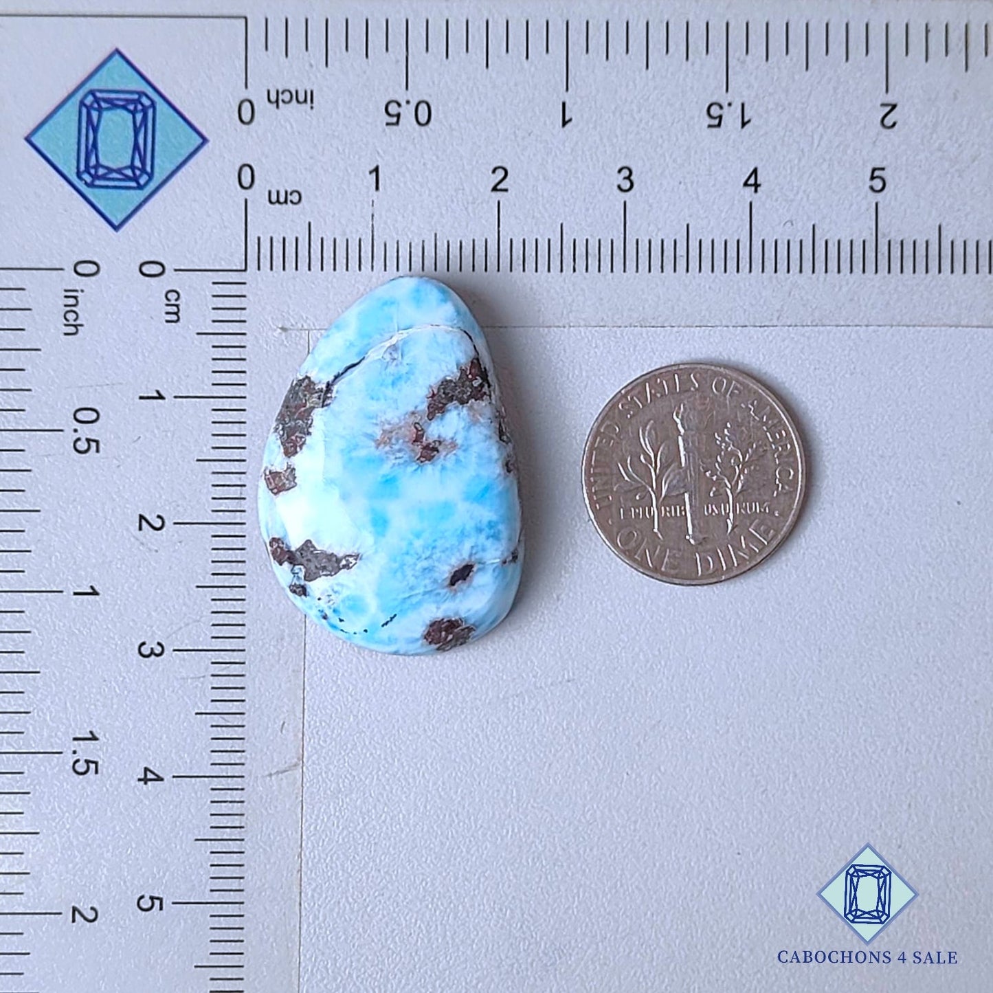Cabujones de pera de piedra preciosa larimar natural de 30 x 21 x 6 mm de República Dominicana disponibles para la venta.