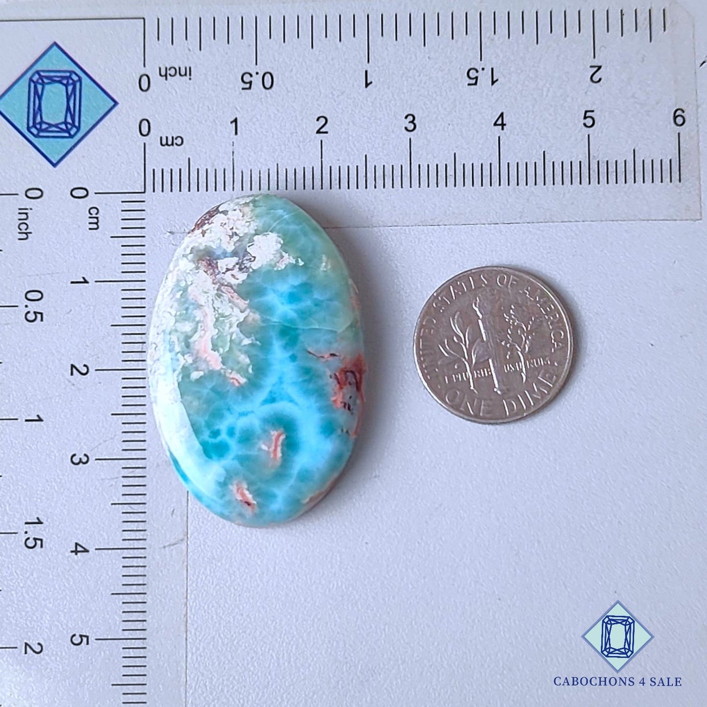 Natural Larimar Gemstone  Oval Cabochons 37*24*6mm from Dominican Republic  available for sale